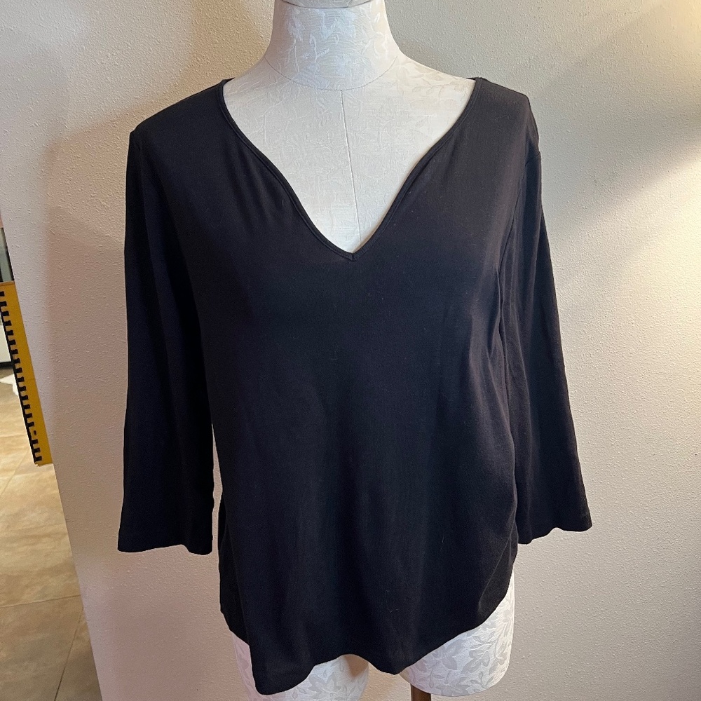 Sutton Studio Bloomingdales Black Cotton V-neck Top XL